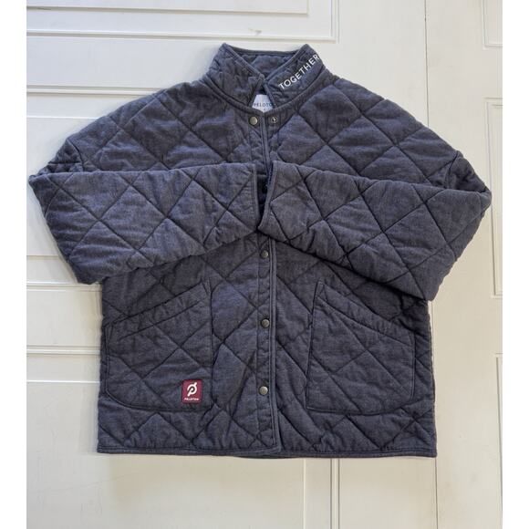 Peloton Women’s Blue Gray Quilted Together We Go Far Jacket Button Size Small - Picture 1 of 7